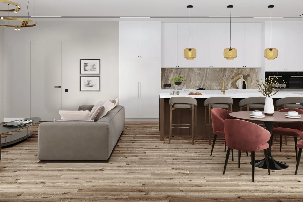 Кварцвиниловая плитка Damy Floor клеевая Family LVT Дуб Изысканный JC8271-7-LVT 1227×187×2,5