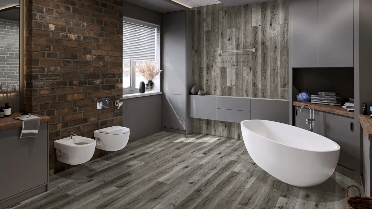 Кварцвиниловая плитка Damy Floor клеевая Family LVT Дуб Состаренный Серый T7020-5D-LVT 1227×187×2,5