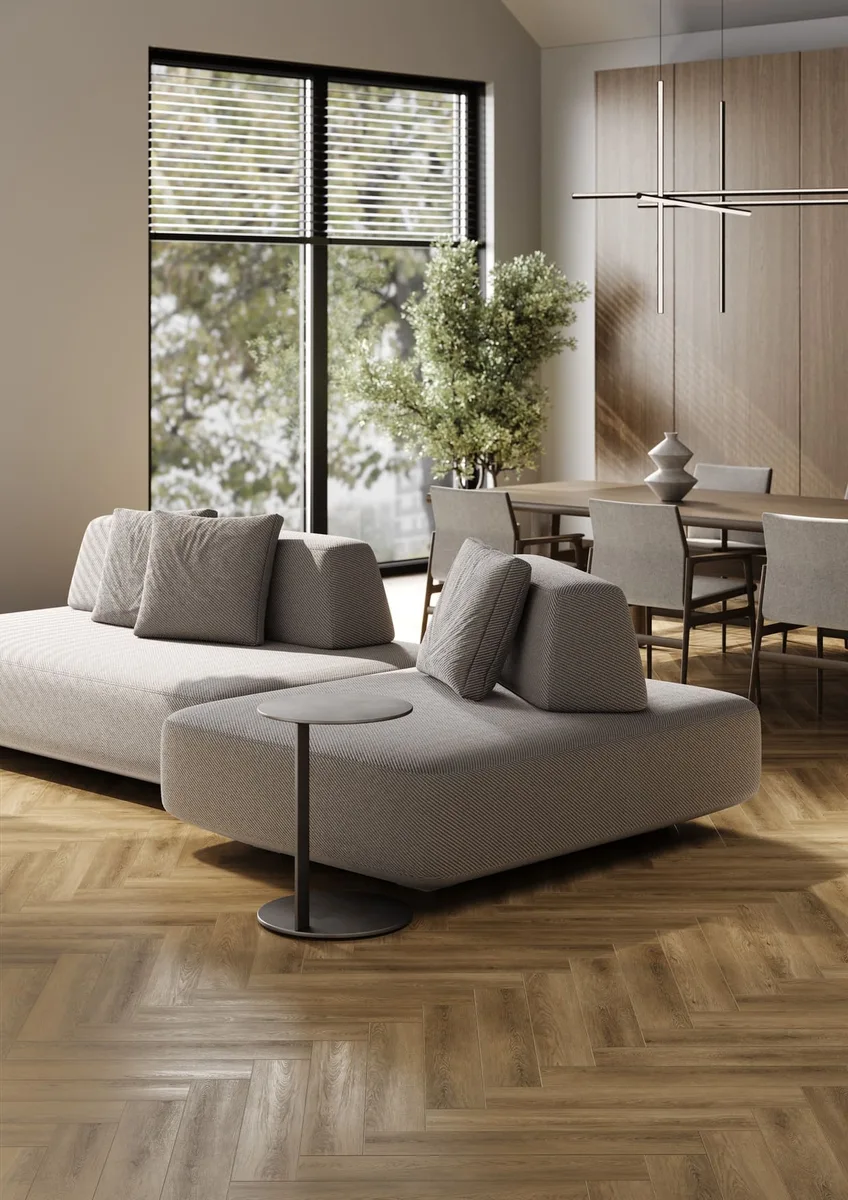 Кварцвиниловый SPC ламинат Fargo Bevel Parquet Дуб Севилья 33-2105 венгерская елка 615×123×6