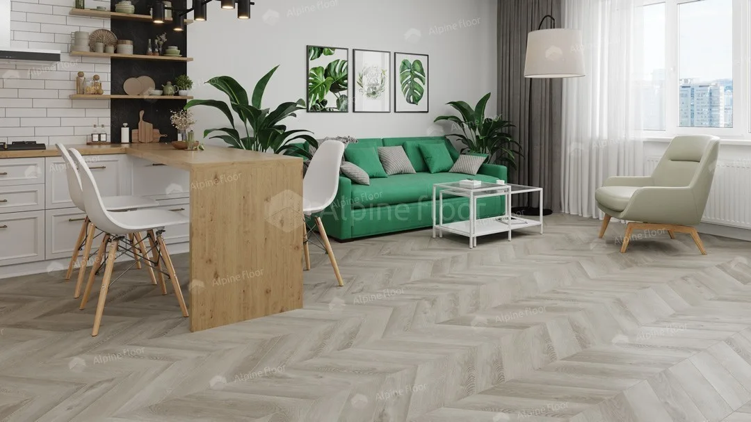 Кварцвиниловая плитка Alpine Floor клеевая Chevron Alpine LVT Дуб Фантазия Chevron ECO 20-1 французская елка 555×127×2,5