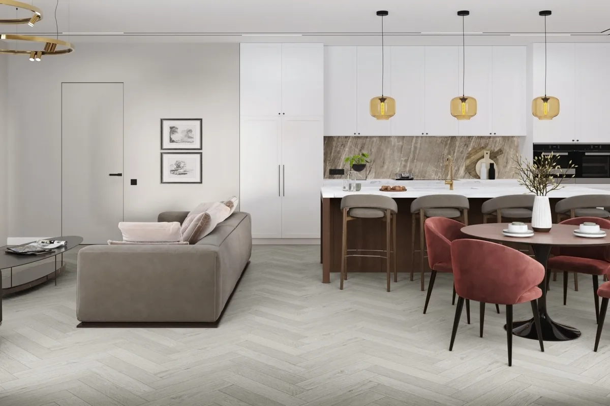 Кварцвиниловая плитка Damy Floor клеевая London LVT Йорк 191023EL-04-LVT венгерская елка 590×118×2,5