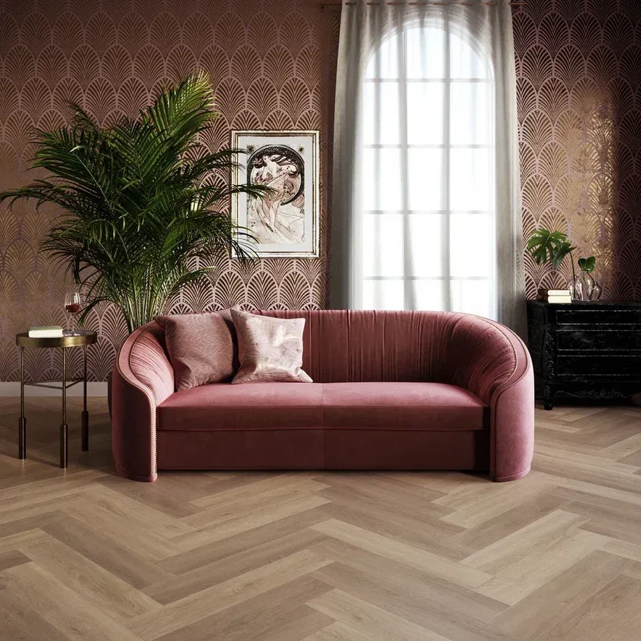 Кварцвиниловая плитка Invictus клеевая Maximus Herringbone Divine Oak Champagne венгерская елка 749×150×2,5