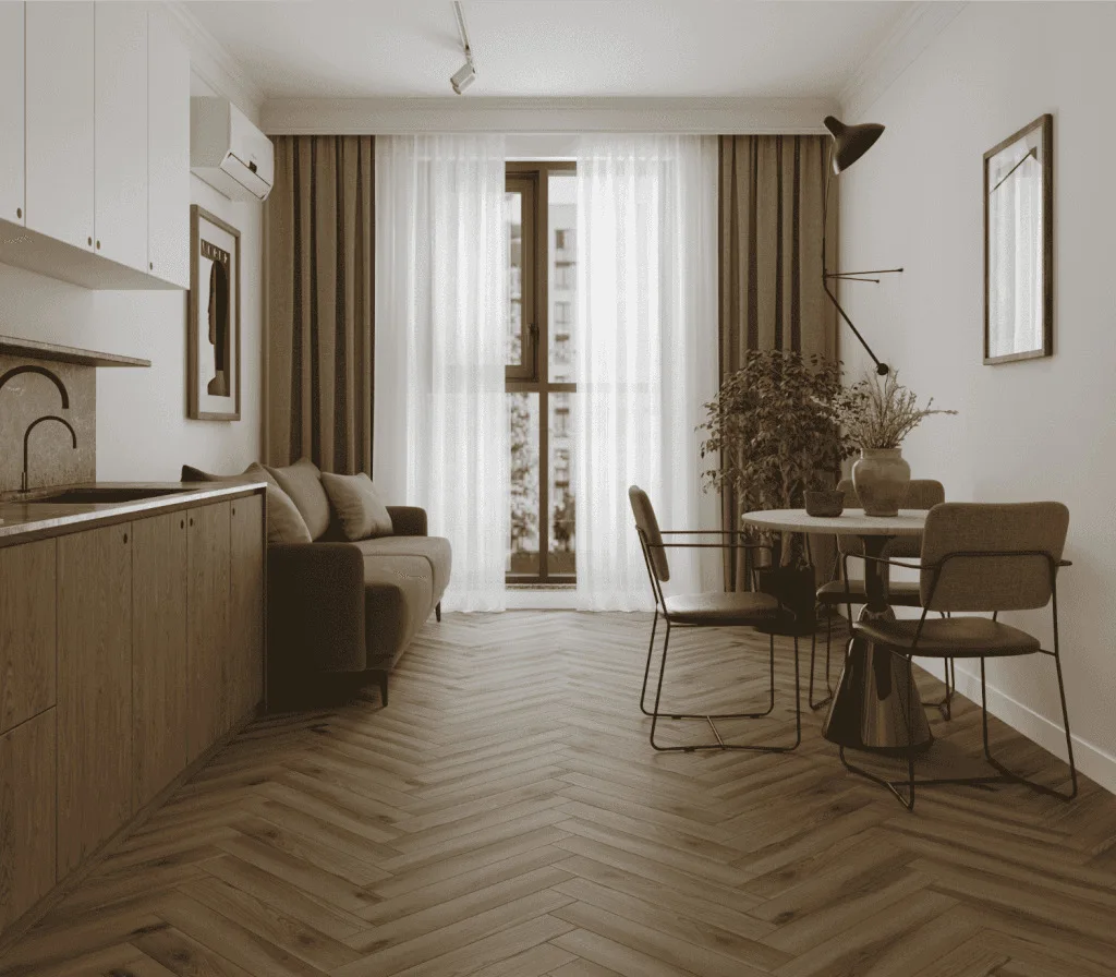 Ламинат Norland Herringbone Elegant Дуб Лира LF303-40 венгерская елка 600×100×8