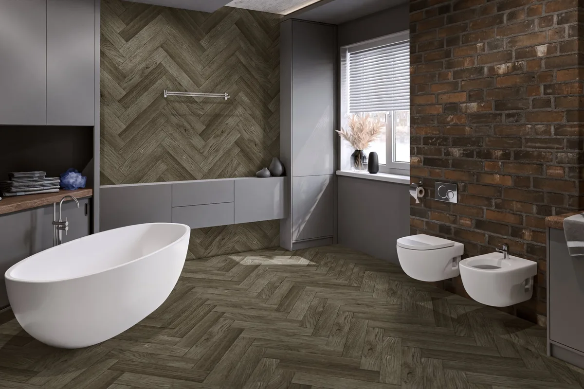 Кварцвиниловая плитка Damy Floor клеевая London LVT Оксфорд 200410EL-12-LVT венгерская елка 590×118×2,5