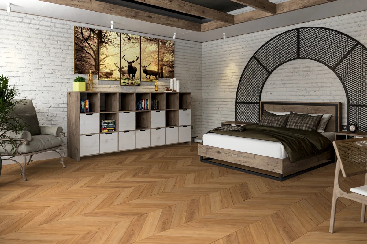 Кварцвиниловый SPC ламинат Damy Floor Chevron Монсоро DF09-Ch французская елка 600×127×5
