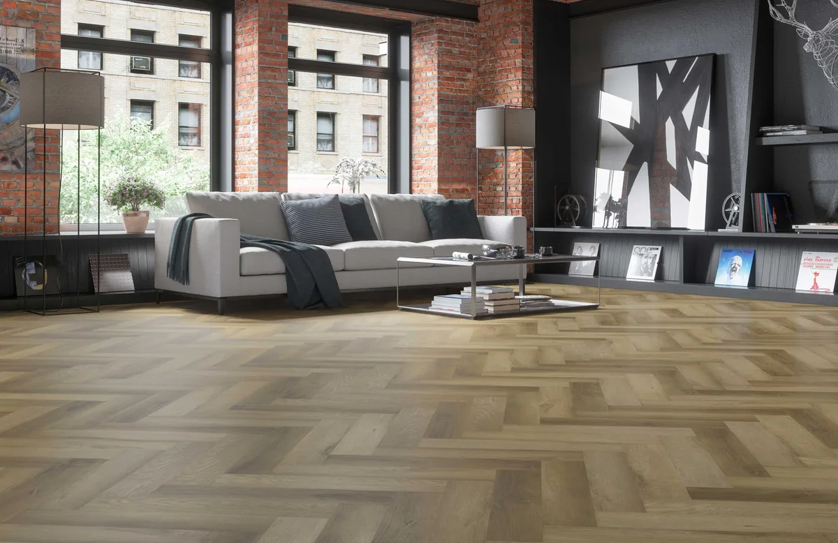 Кварцвиниловый SPC ламинат Fargo Parquet Дуб Афины 33-2187-09 венгерская елка 615×123×4