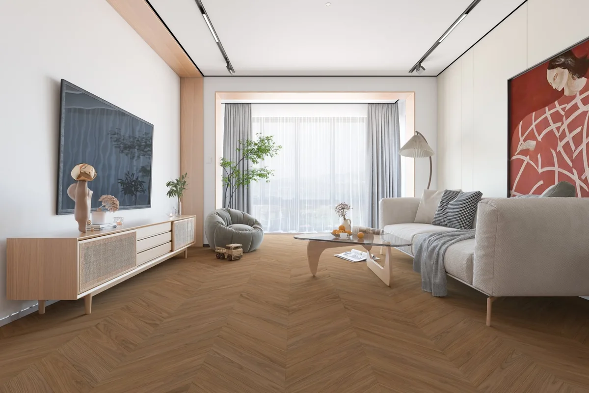 Кварцвиниловый SPC ламинат Damy Floor Chevron Блуа DF08-Ch французская елка 600×127×5