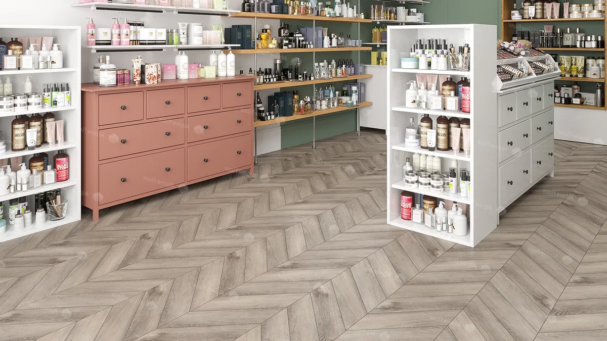 Кварцвиниловый SPC ламинат Alpine Floor Chevron Alpine Дуб Исида ECO 18-8 французская елка 600×127×5