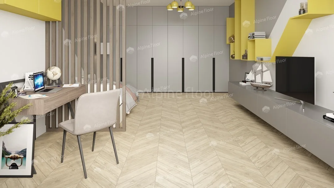 Кварцвиниловая плитка Alpine Floor клеевая Chevron Alpine LVT Сонома Chevron ECO 20-7 французская елка 555×127×2,5