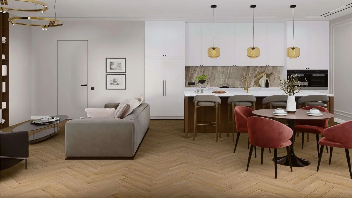 Кварцвиниловая плитка Damy Floor клеевая London LVT Брайтон 5248-8-LVT венгерская елка 590×118×2,5