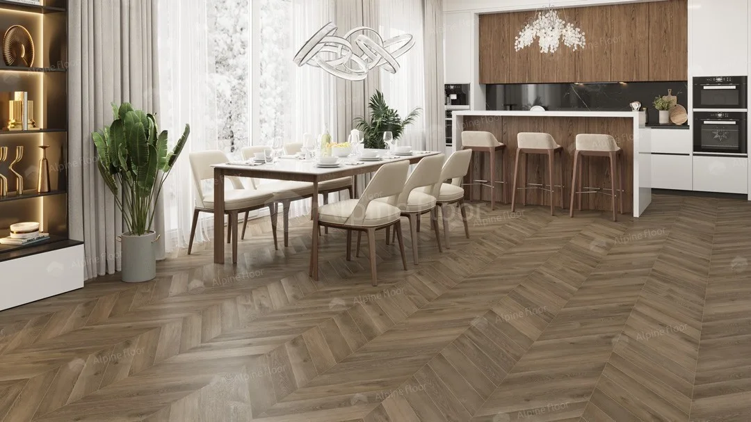 Кварцвиниловая плитка Alpine Floor клеевая Chevron Alpine LVT Дуб Насыщенный Chevron ECO 20-4 французская елка 555×127×2,5