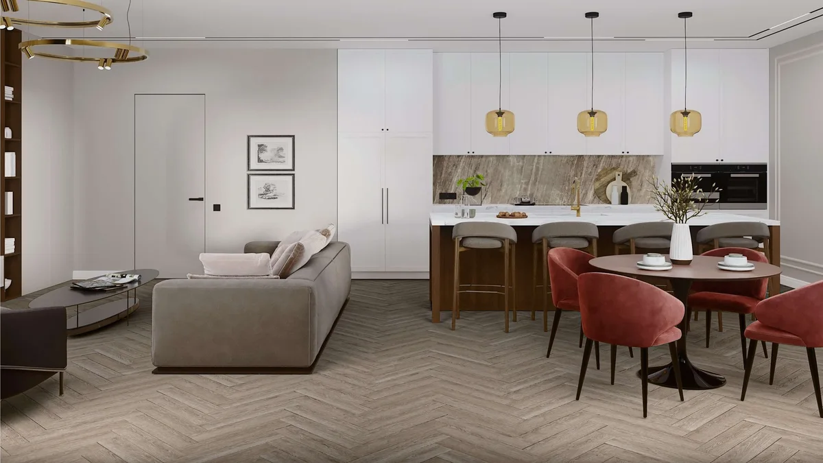 Кварцвиниловая плитка Damy Floor клеевая London LVT Ливерпуль 0137-LVT венгерская елка 590×118×2,5