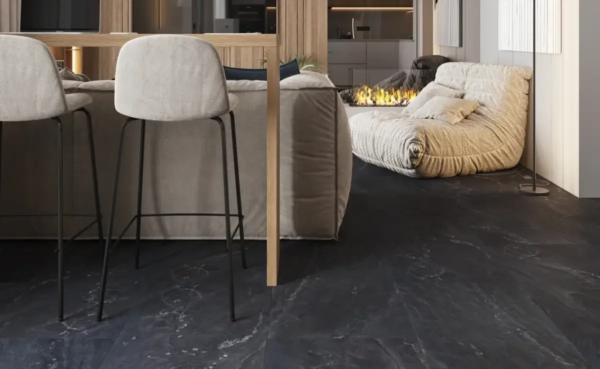Кварцвиниловая плитка Vinilam клеевая Ceramo Stone Glue Неаполитанский Черный 91910 950×475×2,5