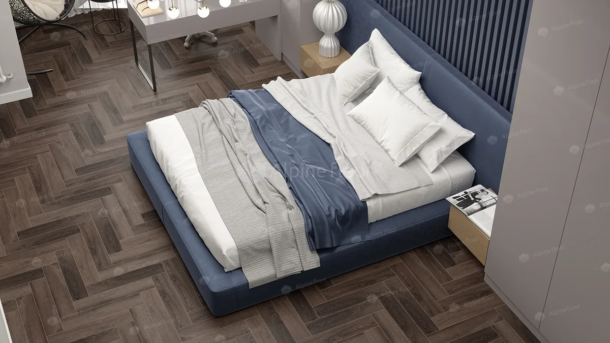 Кварцвиниловый SPC ламинат Alpine Floor Parquet Light Дуб Фафнир ECO 13-16 венгерская елка 600×125×4