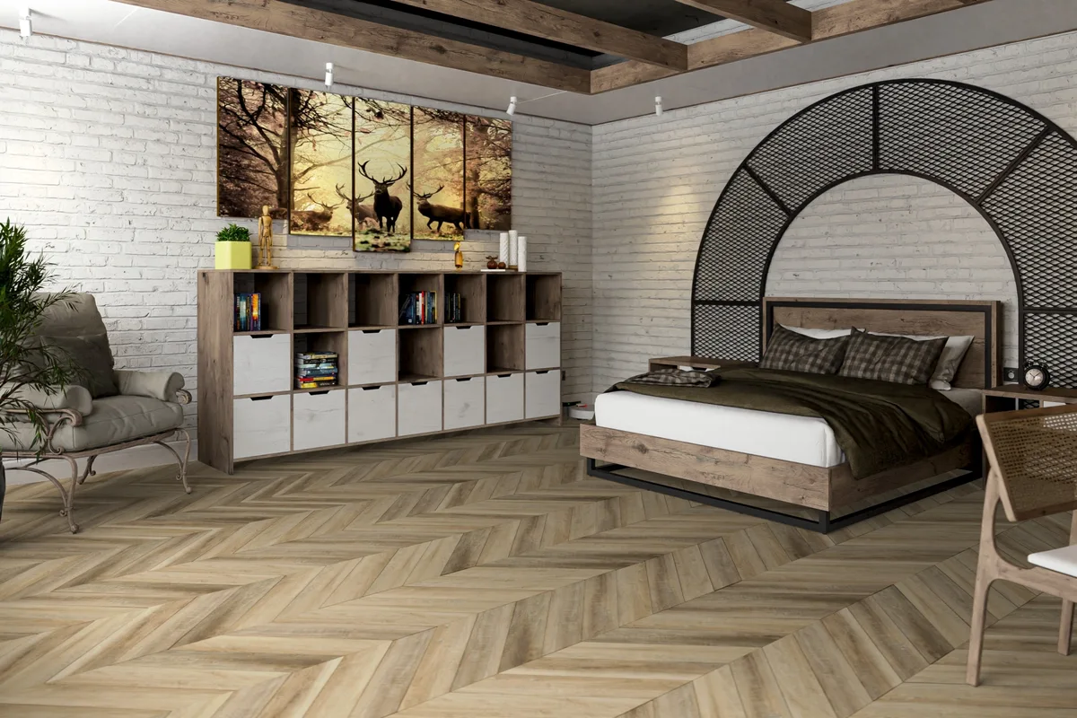 Кварцвиниловый SPC ламинат Damy Floor Chevron Амбуаз DF06-Ch французская елка 600×127×5