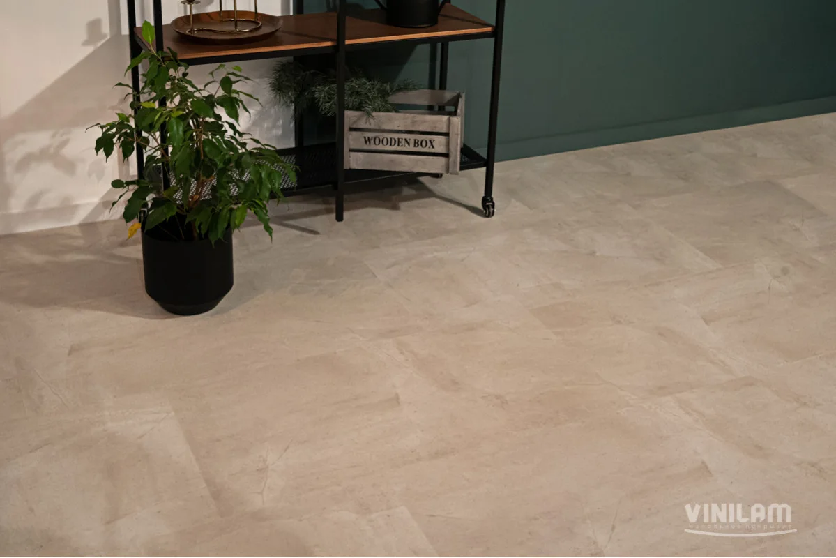 Кварцвиниловая плитка Vinilam клеевая Ceramo Stone Glue Бетон Белый 71615 950×475×2,5