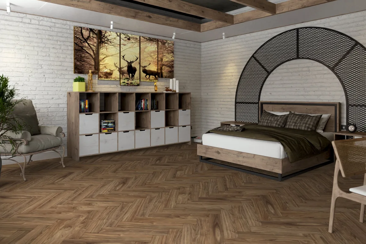 Кварцвиниловый SPC ламинат Damy Floor London Дерби 0036-1 венгерская елка 615×123×4