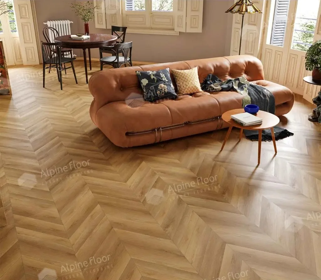 Кварцвиниловый SPC ламинат Alpine Floor Chevron Alpine Баварский лес ECO 18-18 французская елка 600×127×5