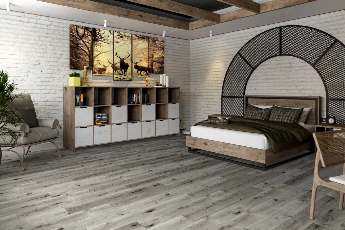 Кварцвиниловый SPC ламинат Damy Floor Family Дуб Состаренный Серый T7020-5D 1220×180×4,2