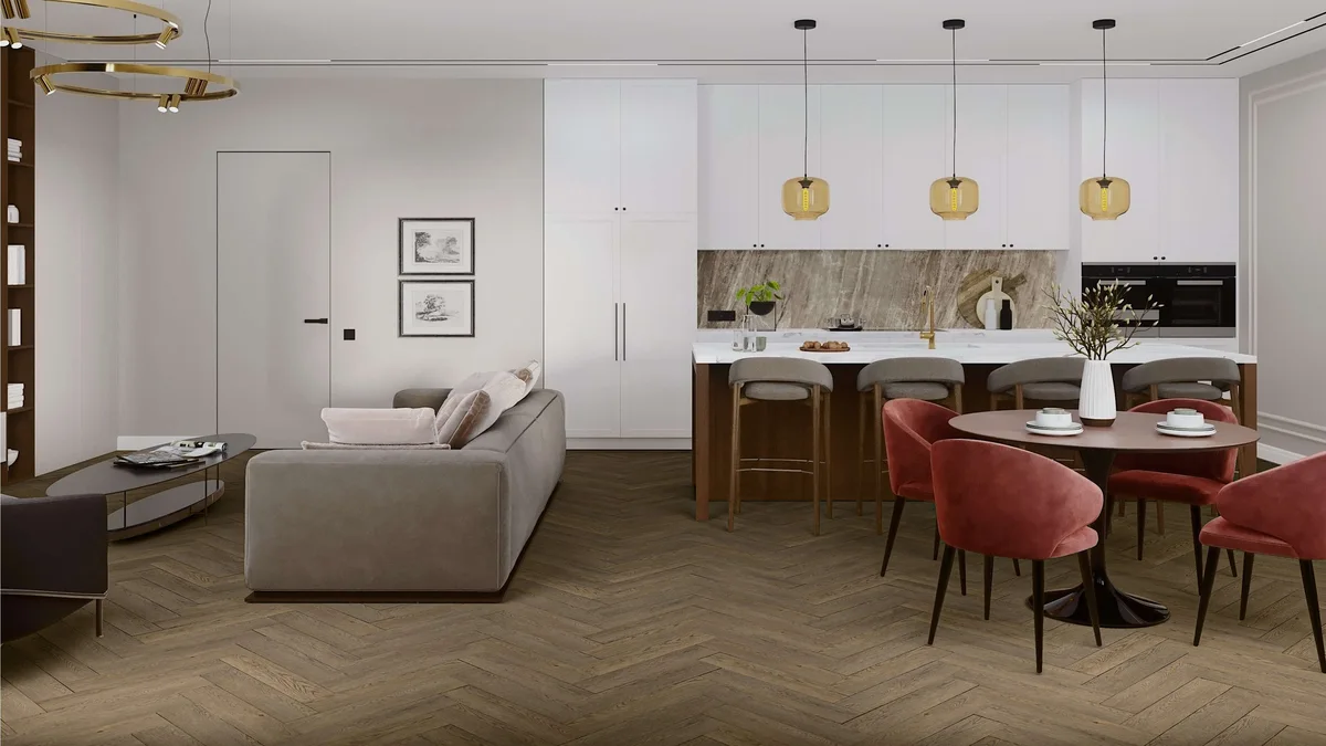 Кварцвиниловая плитка Damy Floor клеевая London LVT Ноттингем 0030-6L-LVT венгерская елка 590×118×2,5