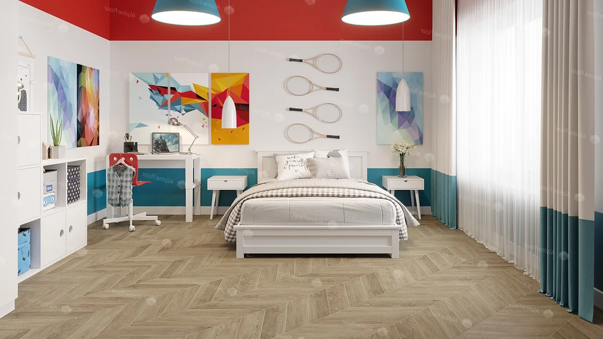 Кварцвиниловый SPC ламинат Alpine Floor Chevron Alpine Дуб Ваниль Селект ECO 18-2 французская елка 600×127×5