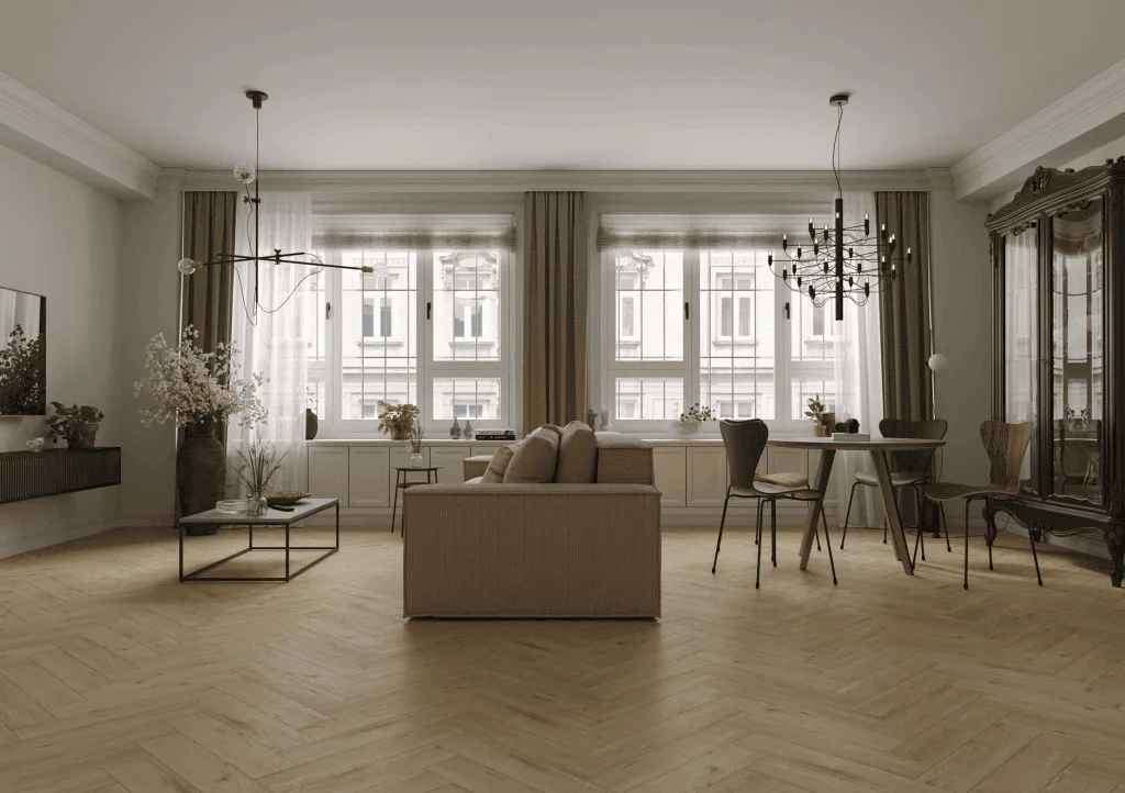 Кварцвиниловый SPC ламинат Norland Parquet Clear Room 1066-6 венгерская елка 600×125×4