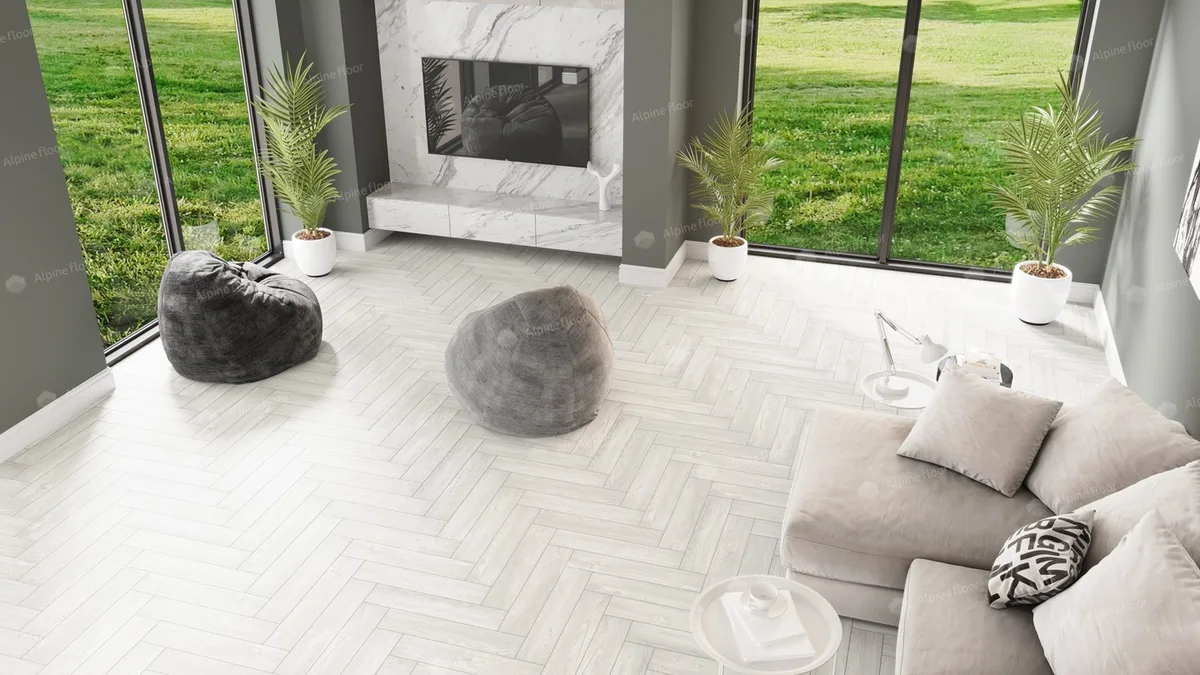 Кварцвиниловая плитка Alpine Floor клеевая Parquet LVT Дуб Арктик ECO 16-4 венгерская елка 590×118×2,5