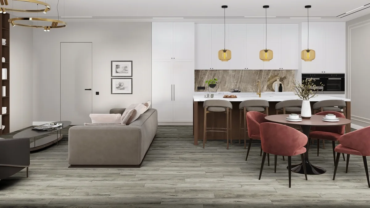 Кварцвиниловая плитка Damy Floor клеевая Family LVT Дуб Рустикальный Cерый TCM369-28-LVT 1227×187×2,5