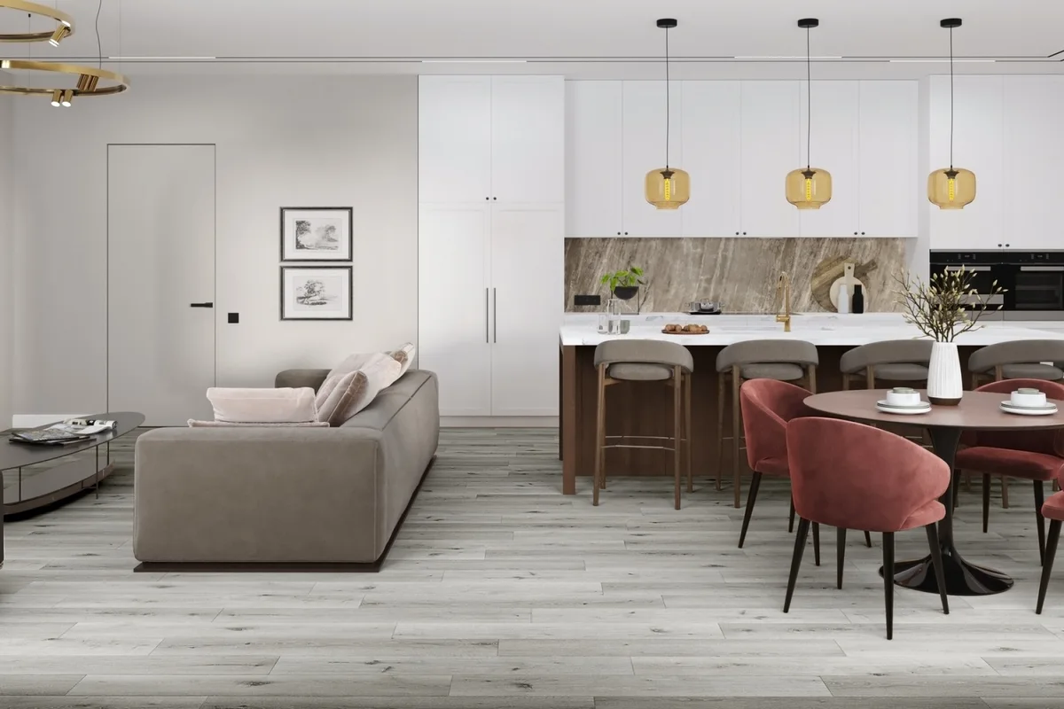 Кварцвиниловый SPC ламинат Damy Floor Family Дуб Классический Серый T7020-2 1220×180×4