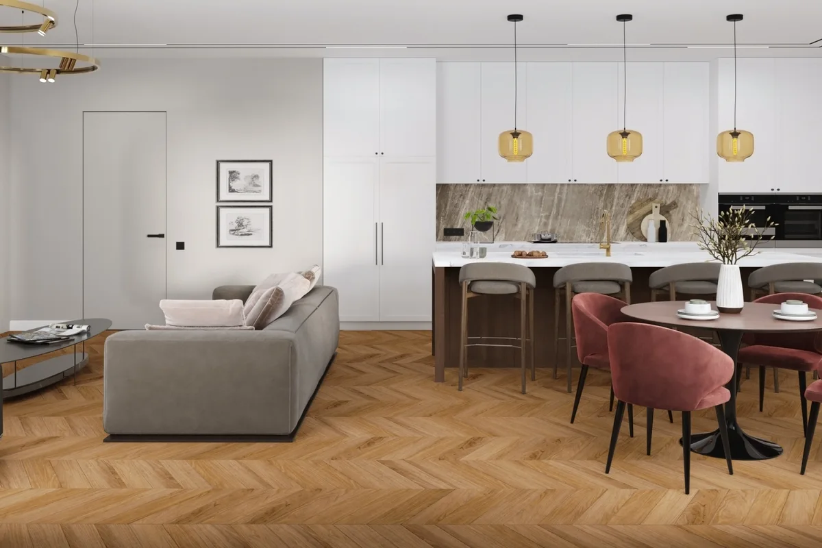 Кварцвиниловый SPC ламинат Damy Floor Chevron Монсоро DF09-Ch французская елка 600×127×5