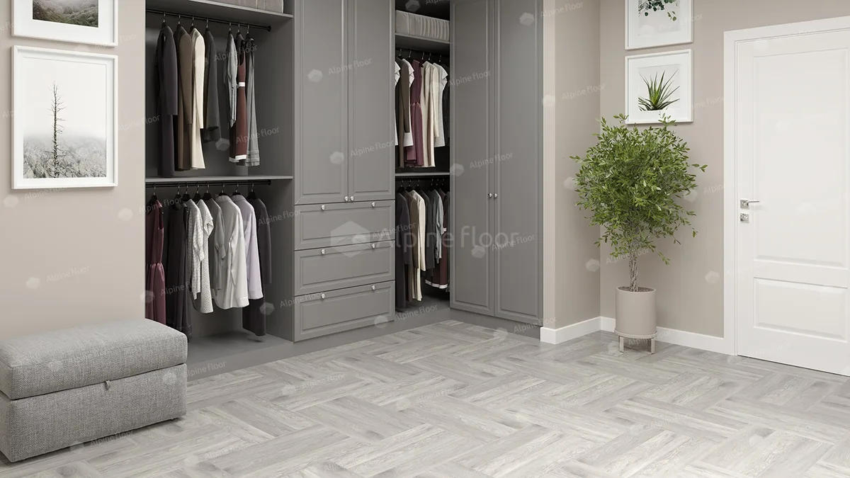 Кварцвиниловый SPC ламинат Alpine Floor Parquet Light Дуб Полис ECO 13-21 венгерская елка 600×125×4