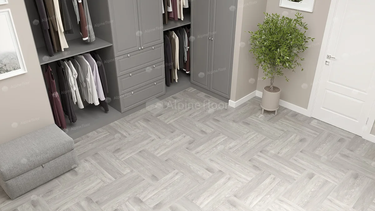 Кварцвиниловый SPC ламинат Alpine Floor Parquet Light Дуб Полис ECO 13-21 венгерская елка 600×125×4