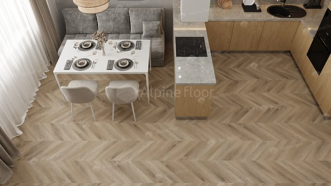 Кварцвиниловая плитка Alpine Floor клеевая Chevron Alpine LVT Дуб Синистра Chevron ECO 20-6 французская елка 555×127×2,5