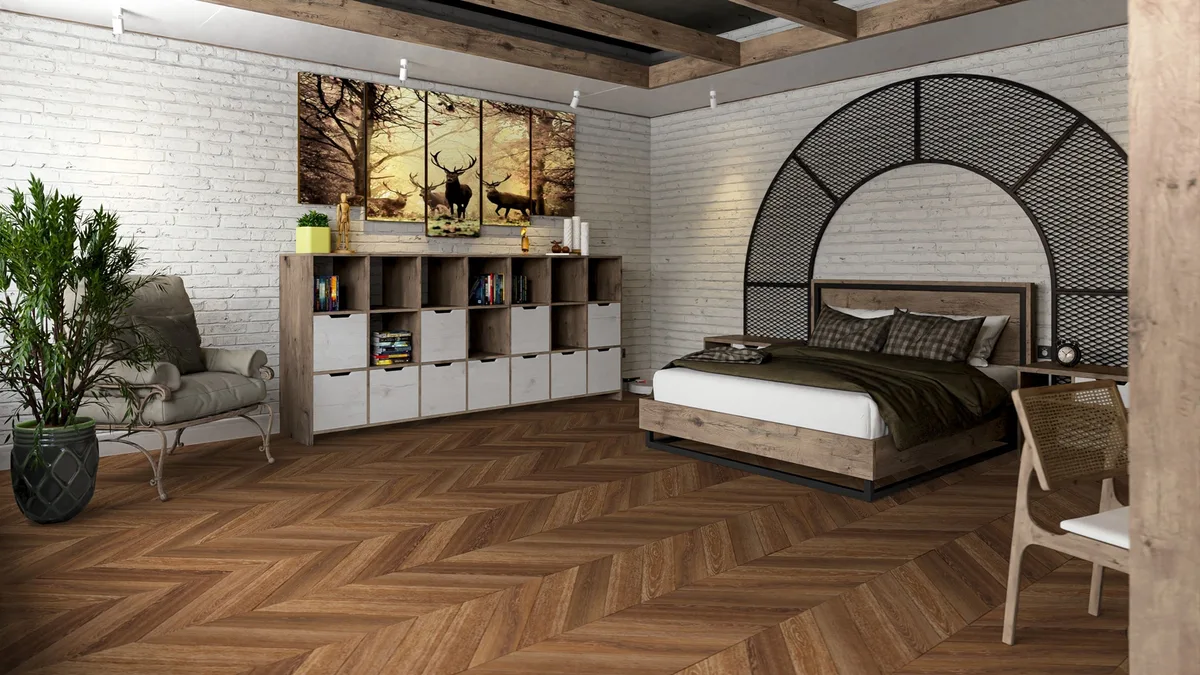 Кварцвиниловая плитка Damy Floor клеевая Chevron LVT Шайо DF07-Ch-LVT французская елка 600×127×2,5