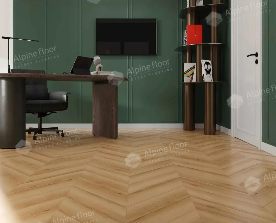 Кварцвиниловый SPC ламинат Alpine Floor Chevron Alpine Дуб Самерсет ECO 18-19 французская елка 600×127×5