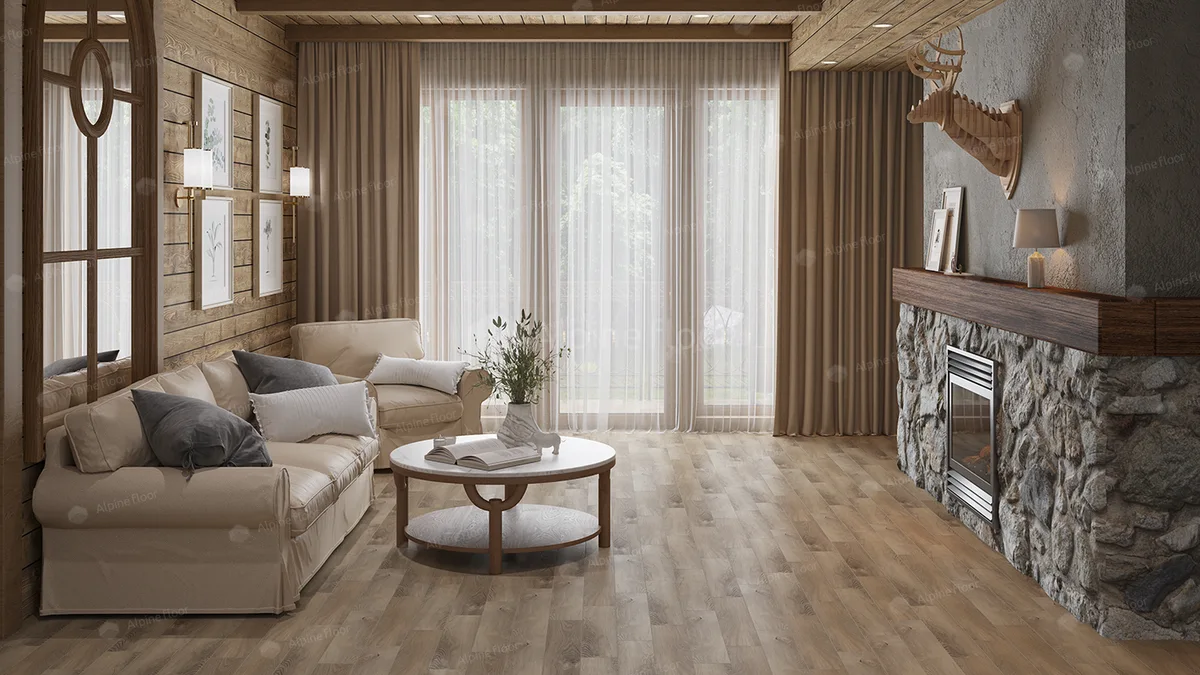 Кварцвиниловый SPC ламинат Alpine Floor Parquet Premium Дуб Природный изысканный ECO 19-17 венгерская елка 600×125×8