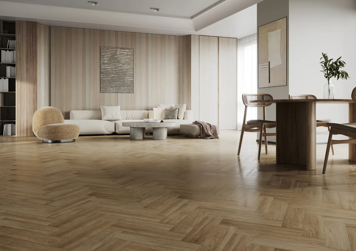 Кварцвиниловый SPC ламинат Home Expert Parquet Design Дуб Фраппе 44-7009-64 венгерская елка 400×100×4,5
