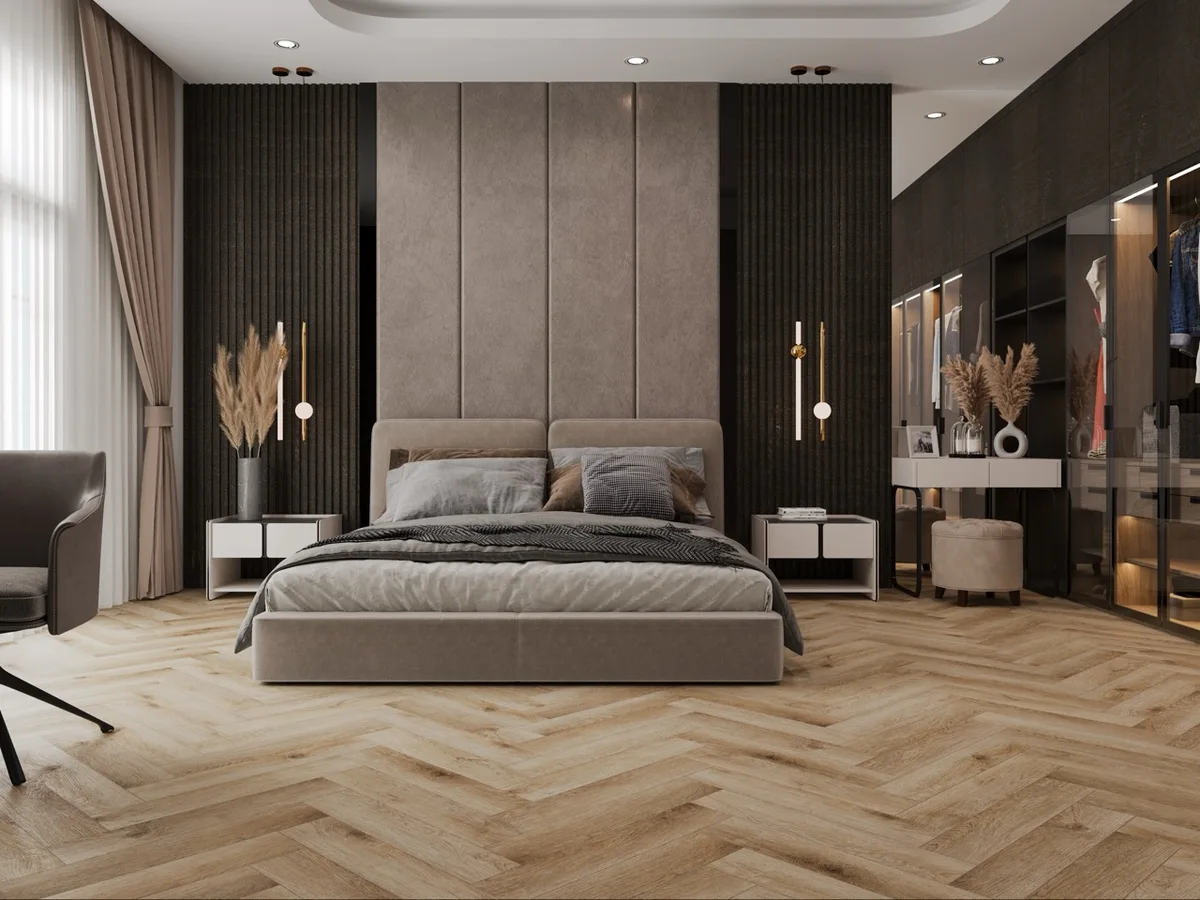 Кварцвиниловая плитка Cronafloor клеевая Herringbone Дуб Монпелье H LVT 004 венгерская елка 640×128×2,5