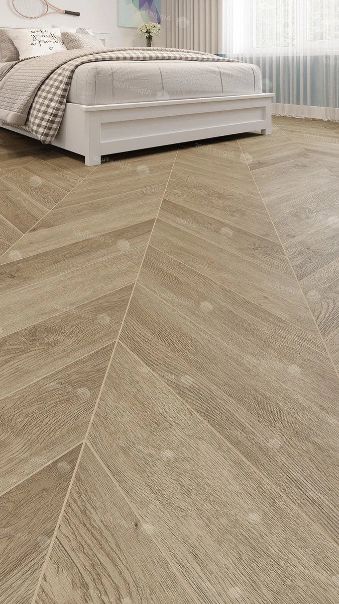 Кварцвиниловый SPC ламинат Alpine Floor Chevron Alpine Дуб Ваниль Селект ECO 18-2 французская елка 600×127×5
