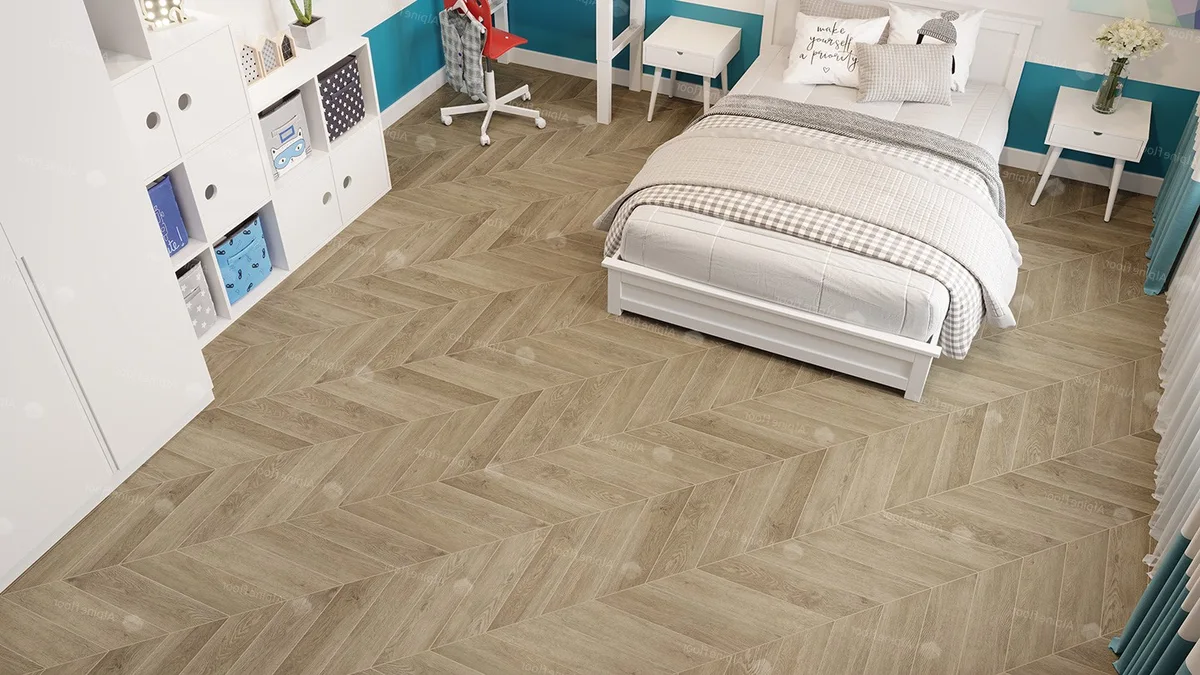 Кварцвиниловый SPC ламинат Alpine Floor Chevron Alpine Дуб Ваниль Селект ECO 18-2 французская елка 600×127×5