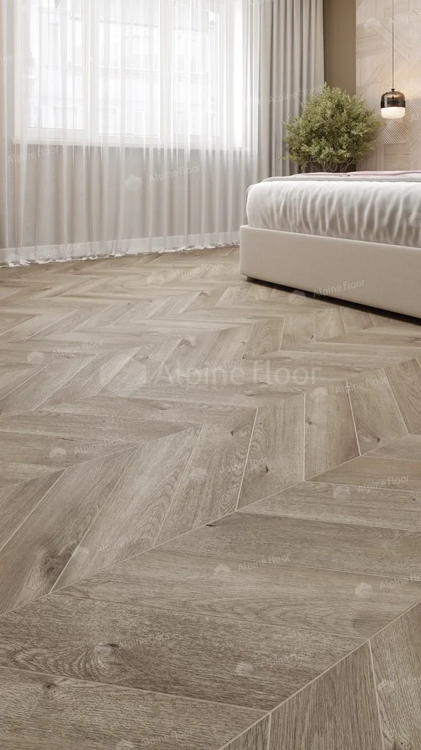 Кварцвиниловая плитка Alpine Floor клеевая Chevron Alpine LVT Дуб Натуральный отбеленный Chevron ECO 20-3 французская елка 555×127×2,5
