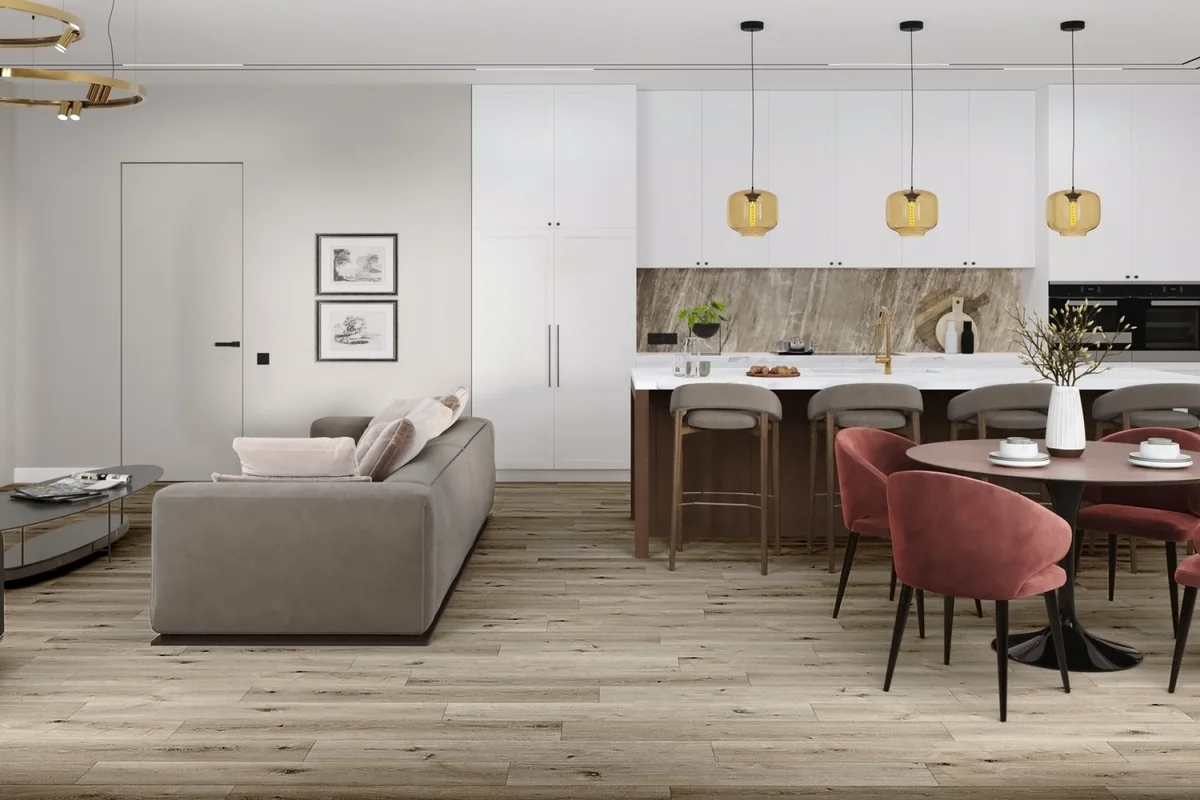 Кварцвиниловый SPC ламинат Damy Floor Family Дуб Лофт 1508-1 1220×180×4