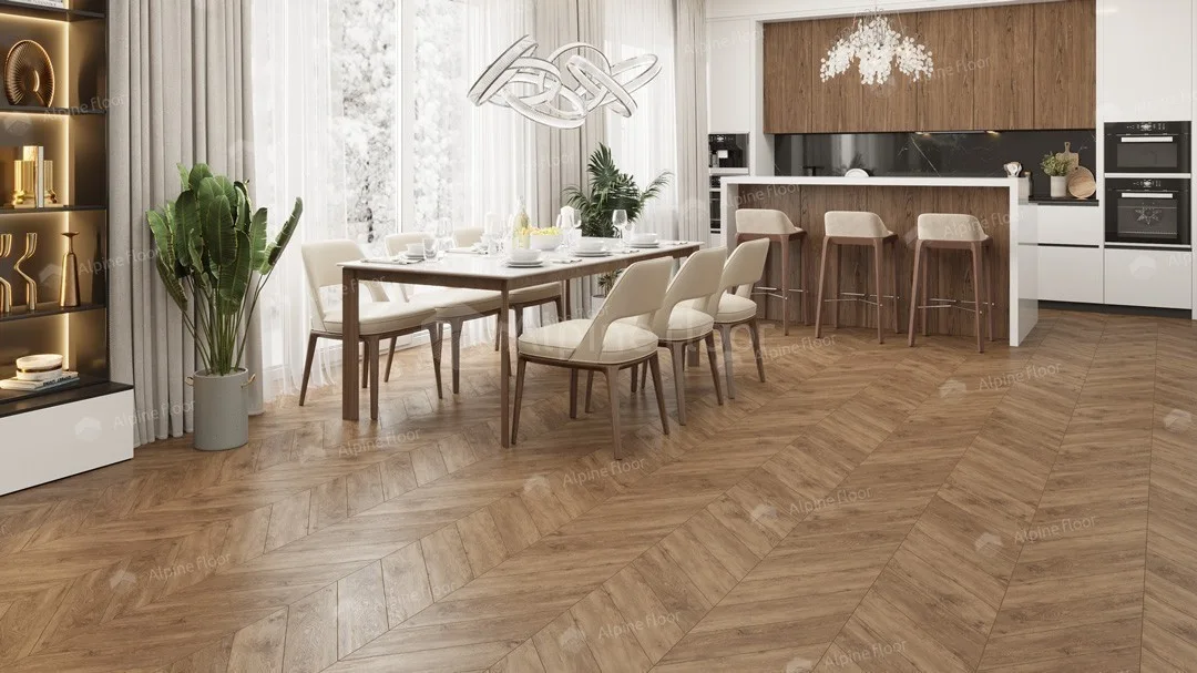 Кварцвиниловая плитка Alpine Floor клеевая Chevron Alpine LVT Гевуина Chevron ECO 20-10 французская елка 555×127×2,5