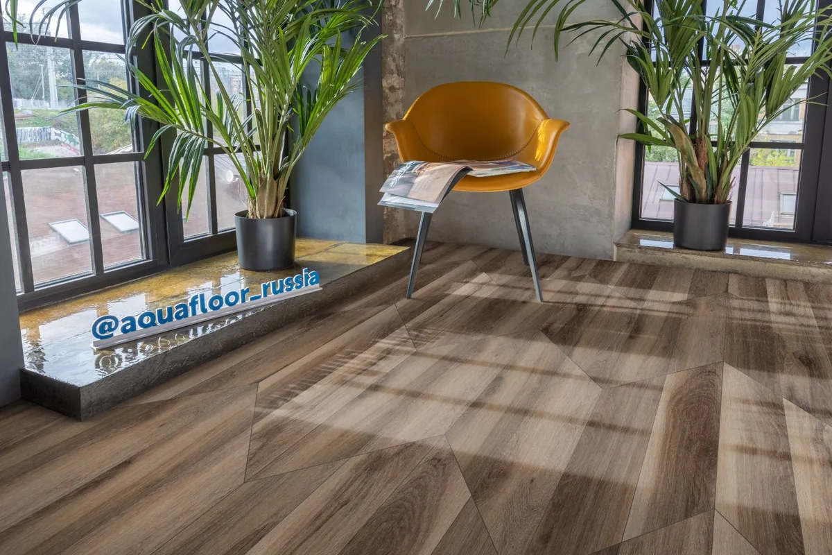 Кварцвиниловая плитка Aquafloor клеевая Parquet Chevron Glue AF2558PGCh французская елка 553,7×130,5×2,5