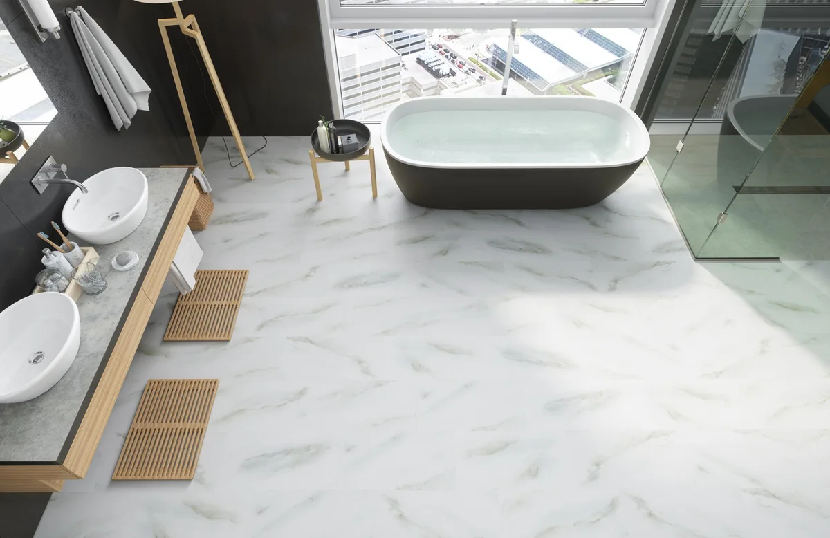 Кварцвиниловый SPC ламинат Fargo Stone Белый Мрамор 6089-1 600×300×4