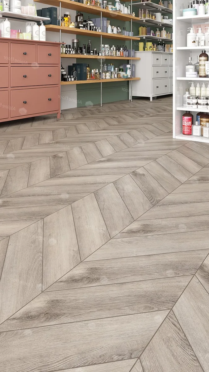 Кварцвиниловый SPC ламинат Alpine Floor Chevron Alpine Дуб Исида ECO 18-8 французская елка 600×127×5
